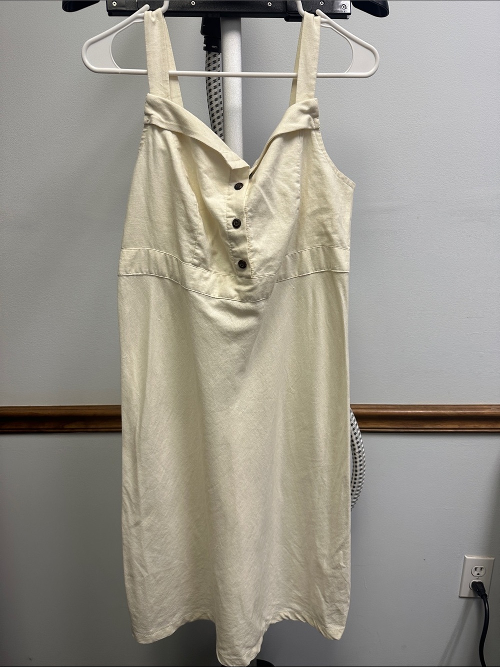 Cream Button-Front Sundress with Smocked Back